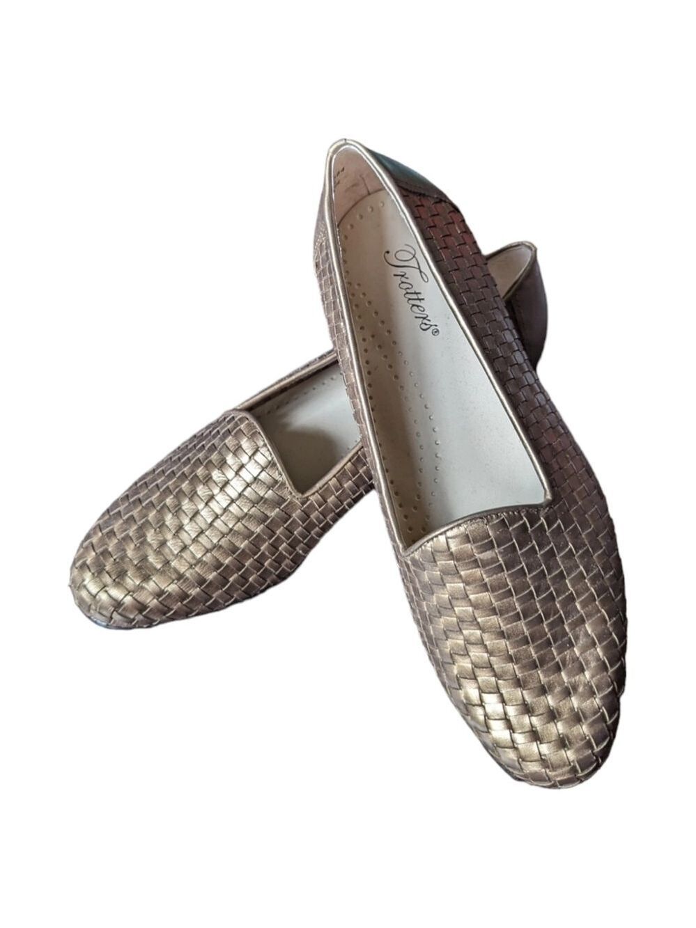9.5W - Trotters | Liz Gold Weaved Leather Flats Shoes